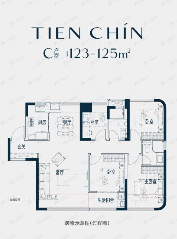 保利国贸天琴4室2厅2卫户型图