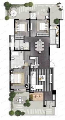 3室2厅2卫建面131m²南|北户型图