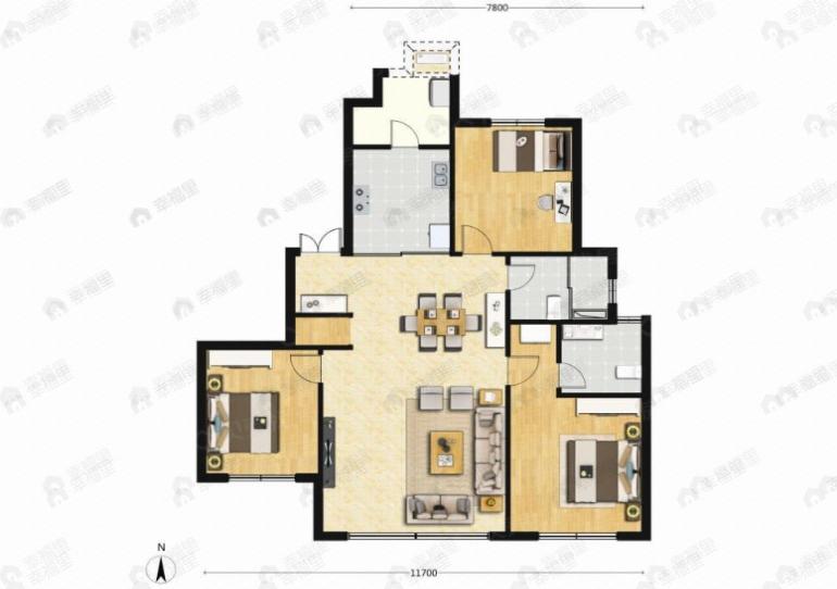 3室2厅2卫建面130m²南户型图