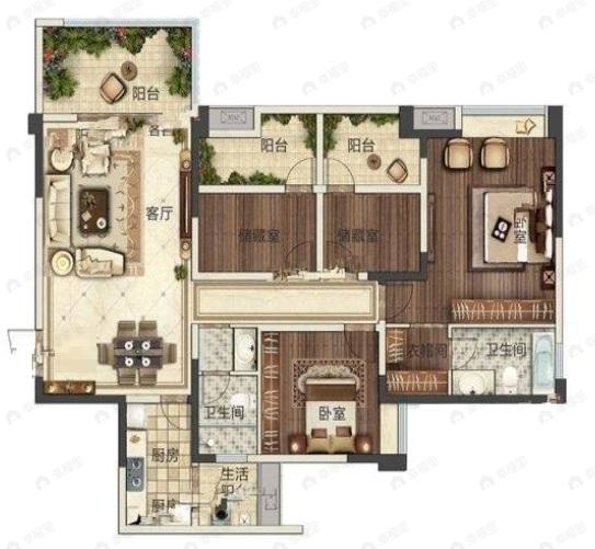4室2厅2卫建面143平南户型图
