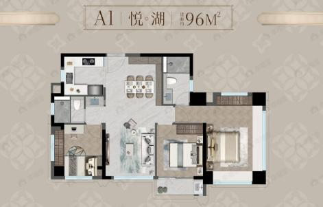 3室2厅2卫建面96平南户型图