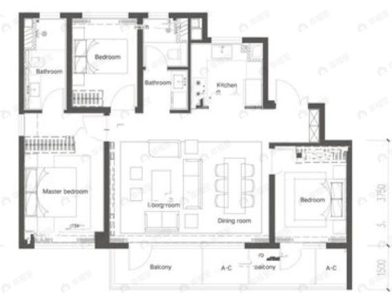 体北金茂府3室2厅2卫户型图