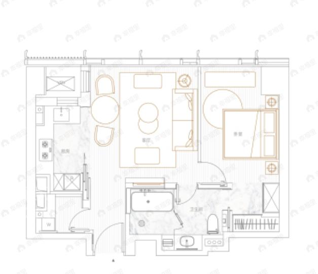 1室2厅1卫建面86平户型图