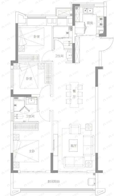东湖金茂府3室2厅2卫户型图