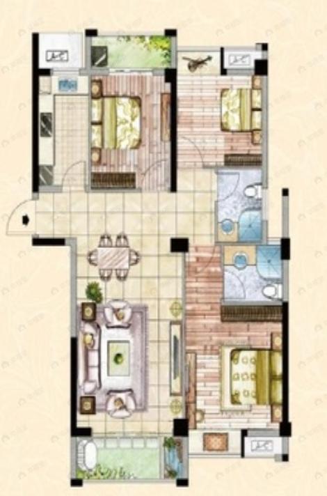 蓝郡国际3室2厅2卫户型图