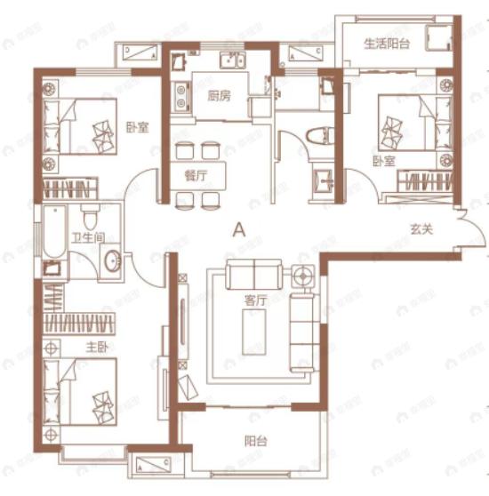 辰宇世纪城3室2厅2卫户型图