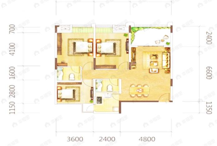 曦圆丽景3室2厅2卫户型图