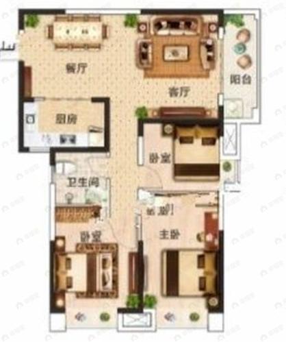 城投秀水青城3室2厅1卫户型图