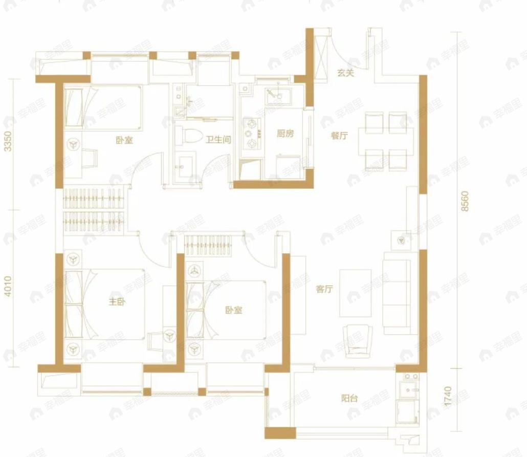 幸福湾星语3室2厅1卫户型图