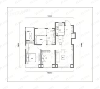 3室2厅1卫建面100平户型图