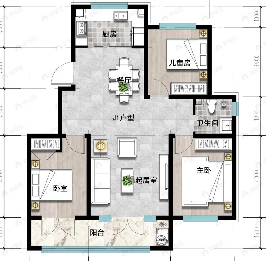 成龙学府·悦城3室2厅1卫户型图