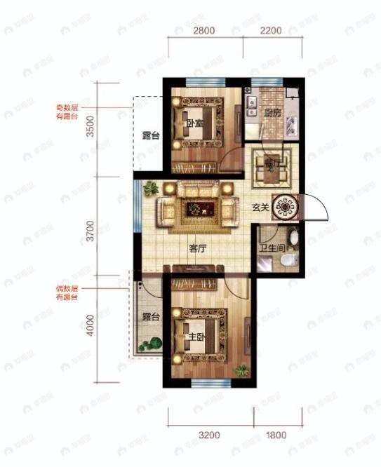 华沃滨河湾2室2厅1卫户型图