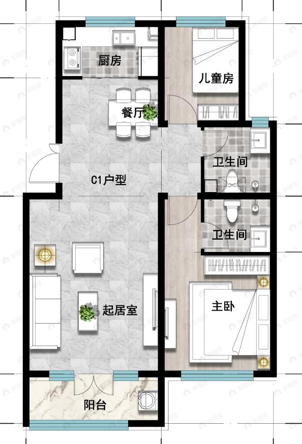 成龙学府·悦城3室2厅1卫户型图