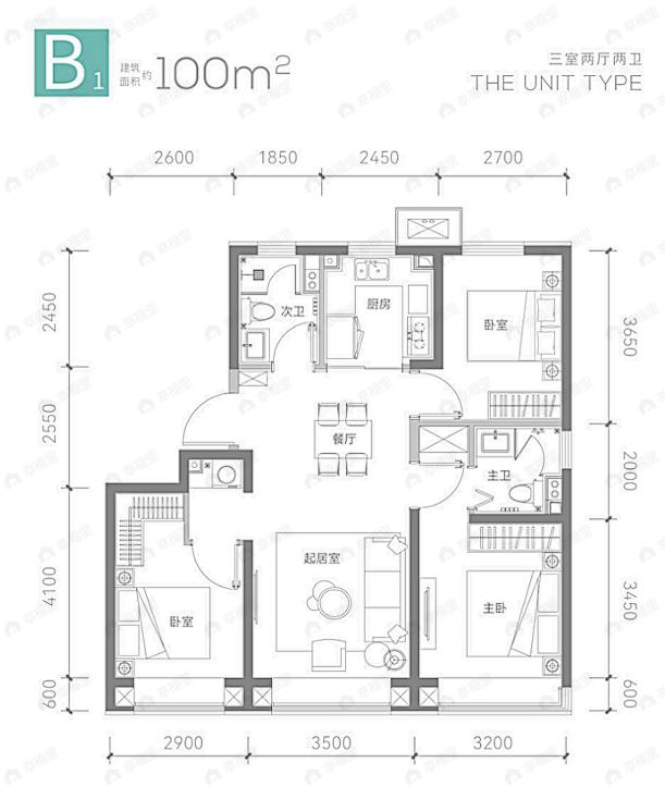北投晟景汀澜3室2厅2卫户型图