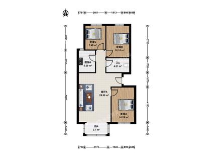 北京彩虹城(四区)3室1厅105.67平低楼层/共16层