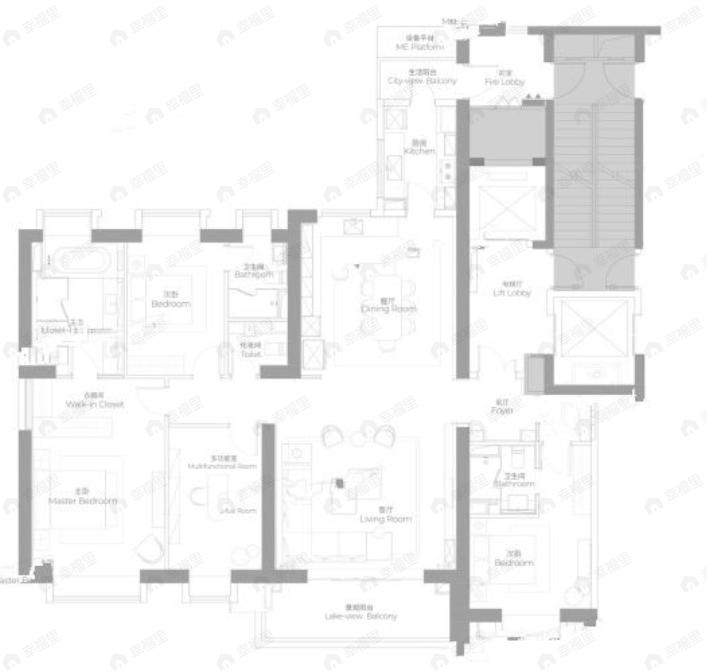 4室2厅3卫建面260平户型图