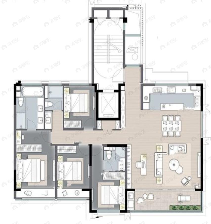 4室2厅3卫建面178平户型图