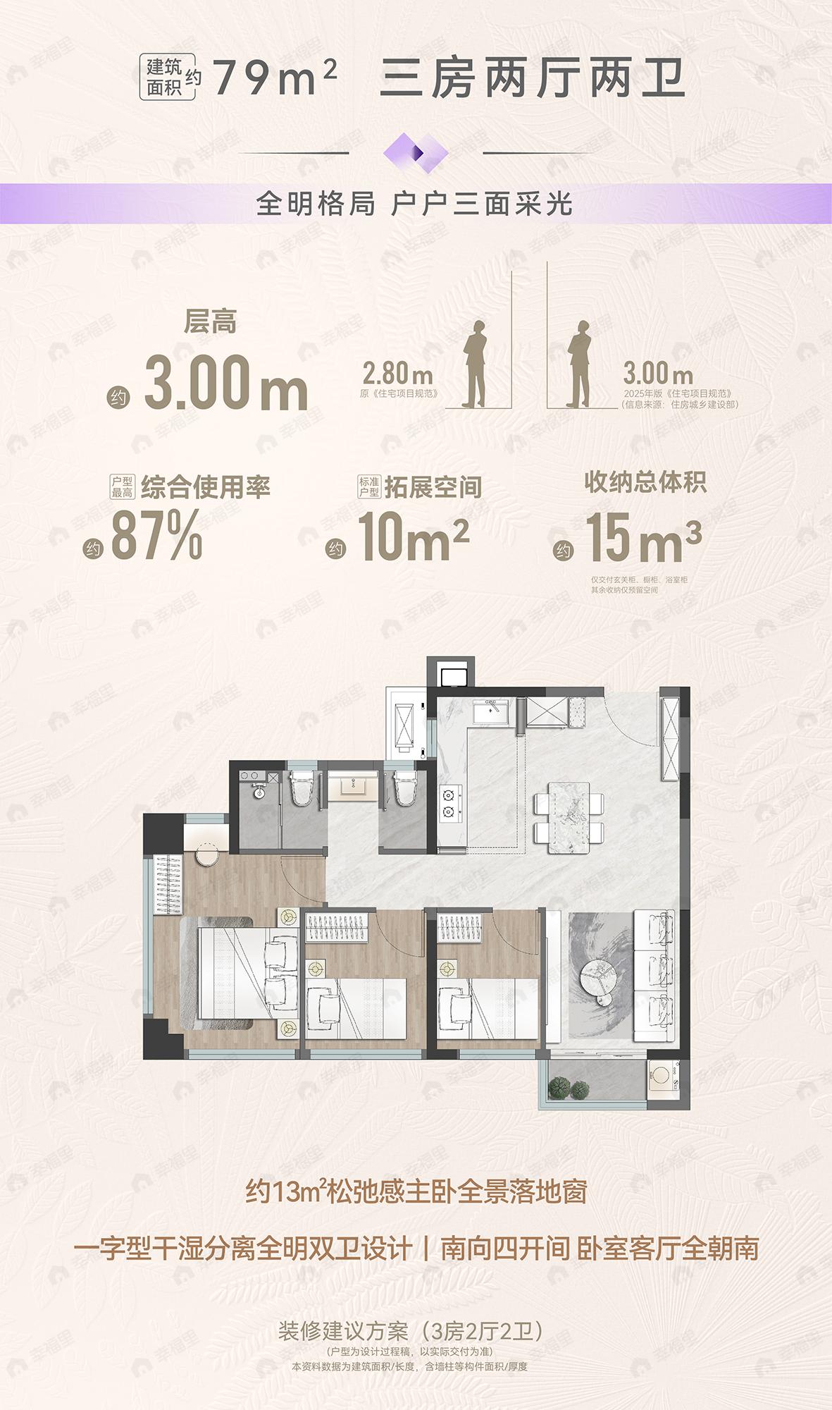 3室2厅2卫建面79平户型图
