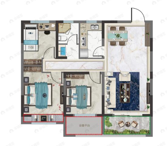 3室2厅1卫建面106平户型图