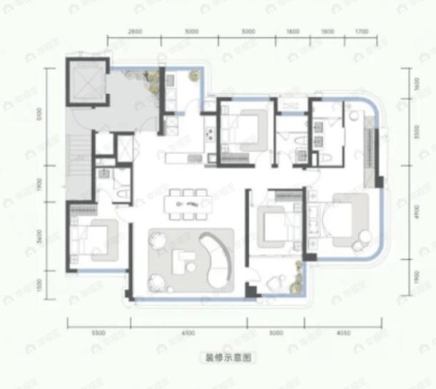 4室2厅3卫建面143m²南户型图