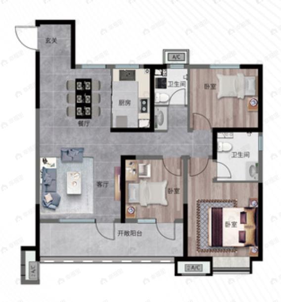 中国铁建·梧桐苑3室2厅2卫户型图