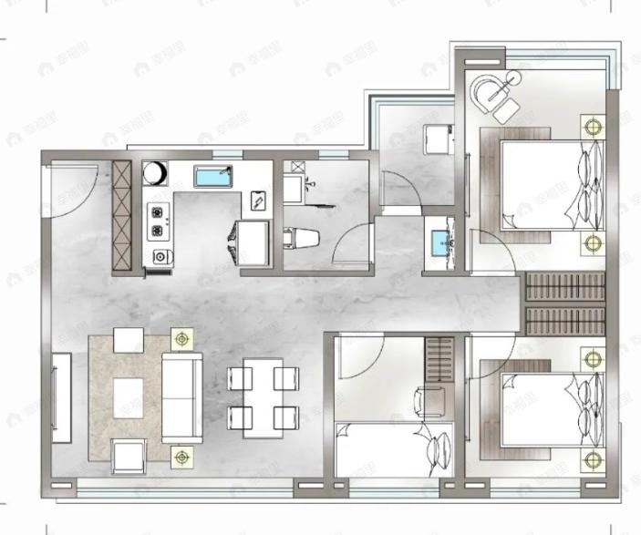 保利明玥伴山3室2厅2卫户型图