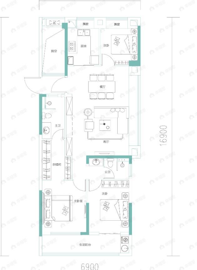恺德光谷熙园3室2厅2卫户型图
