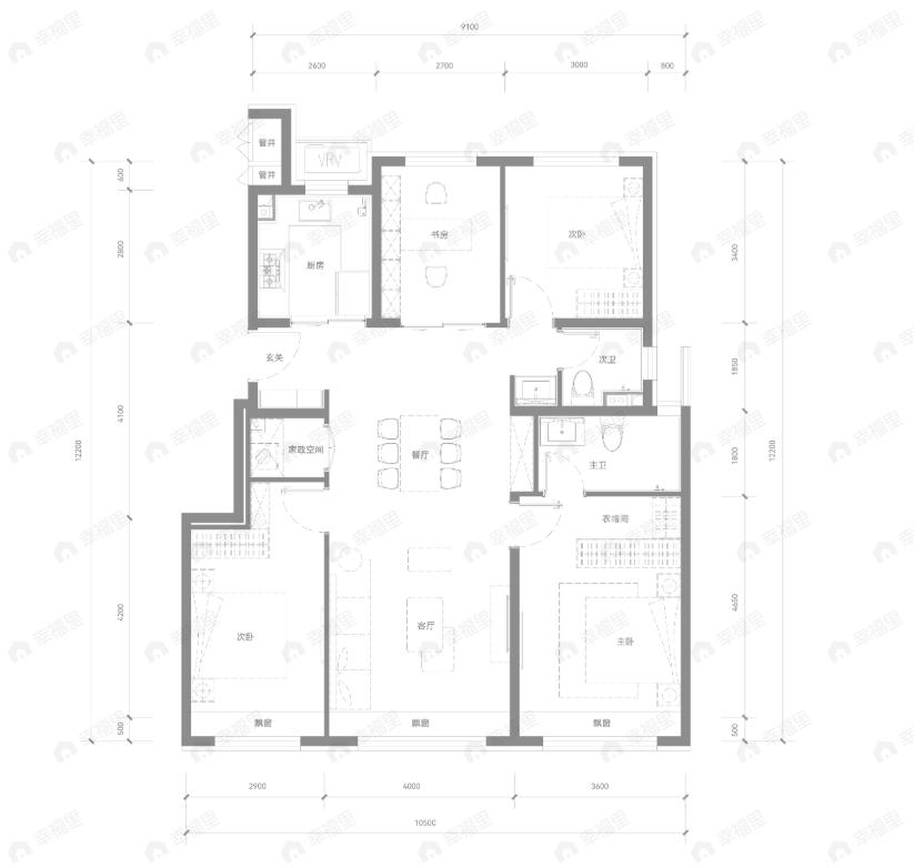 4室2厅2卫建面128平户型图
