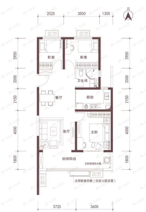 太原碧桂园凤凰城3室2厅1卫户型图