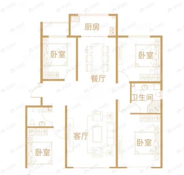 4室2厅2卫建面157平南|北户型图