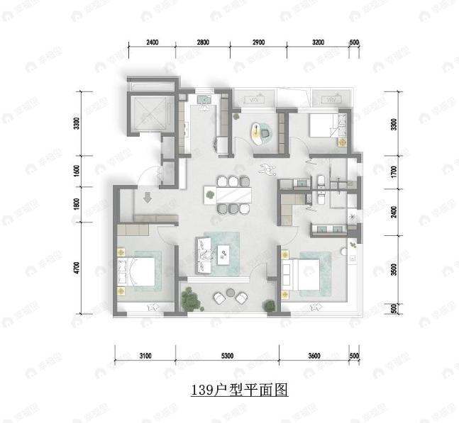 4室2厅2卫建面139平户型图