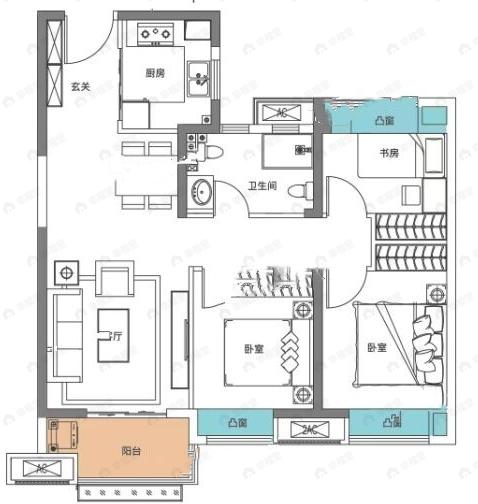 天汇龙城3室2厅1卫户型图