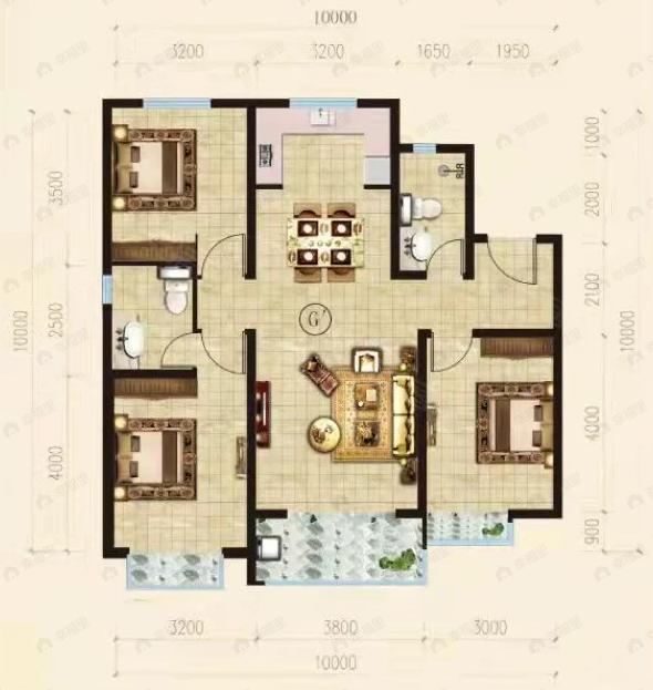 3室2厅2卫建面119平南户型图