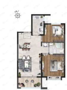 2室2厅1卫建面89平户型图