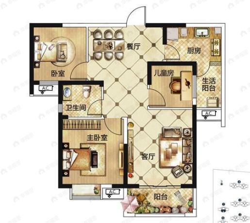 中国核建锦城3室2厅1卫户型图