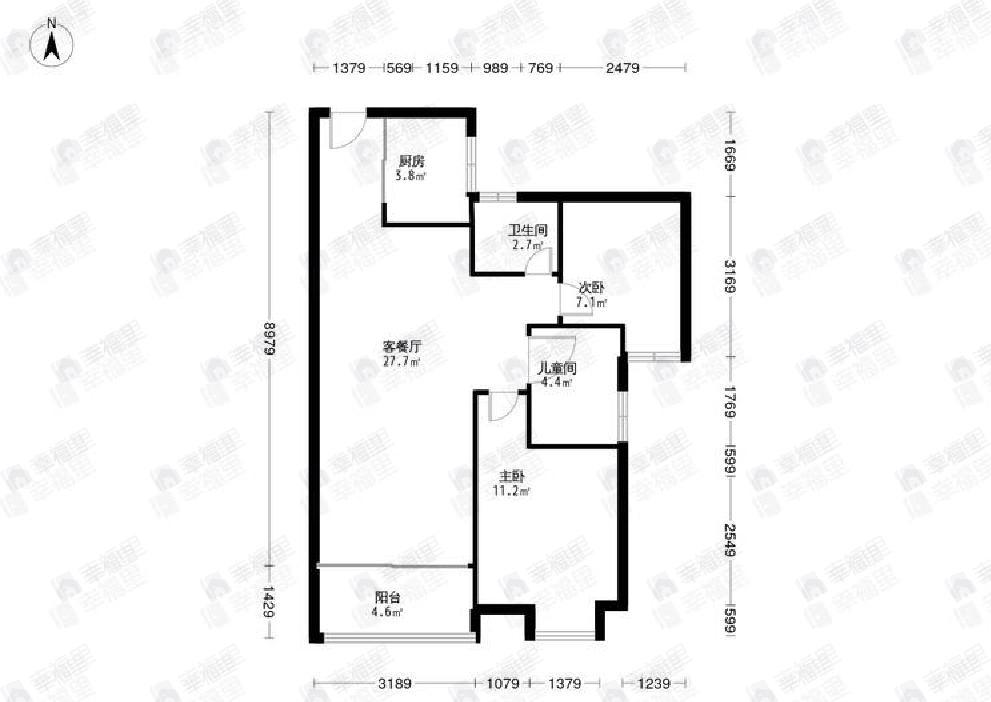 武地汉樾台3室2厅1卫户型图