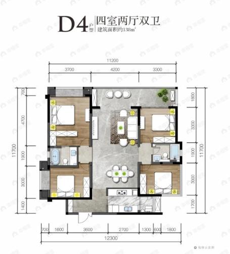 4室2厅2卫建面138平户型图