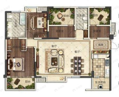 4室2厅2卫建面144平南户型图