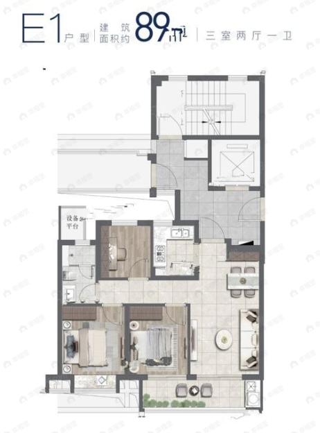 绿城春来云潮3室2厅1卫户型图