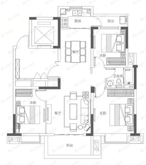众安中至未来里3室2厅1卫户型图
