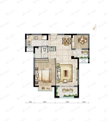 2室2厅1卫建面73平户型图