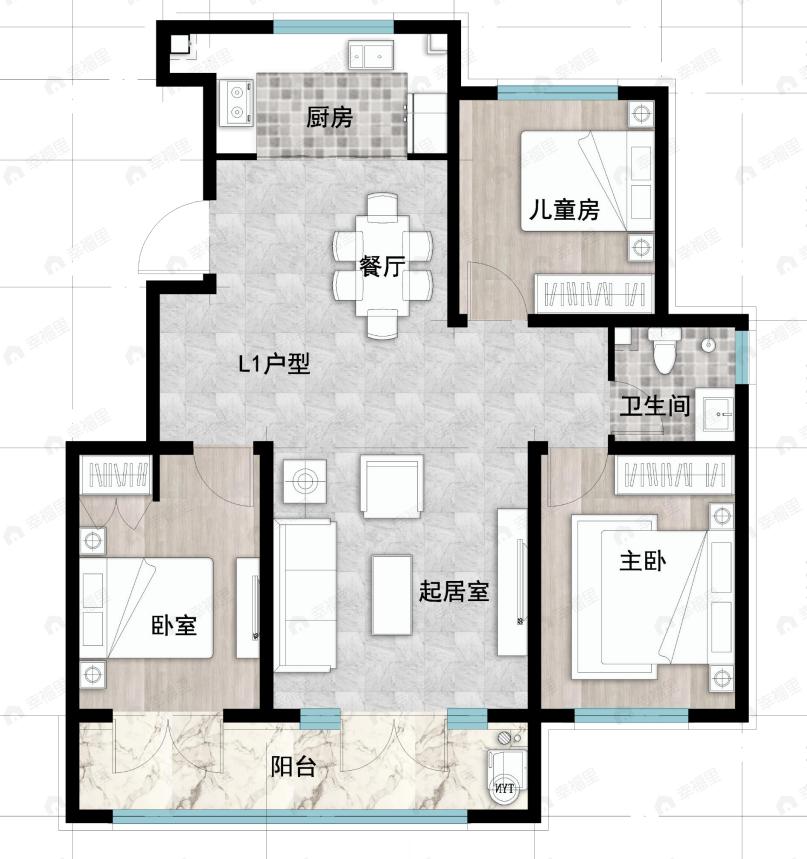 成龙学府·悦城3室2厅1卫户型图