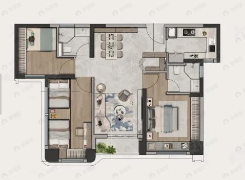 3室2厅2卫建面86m²南户型图