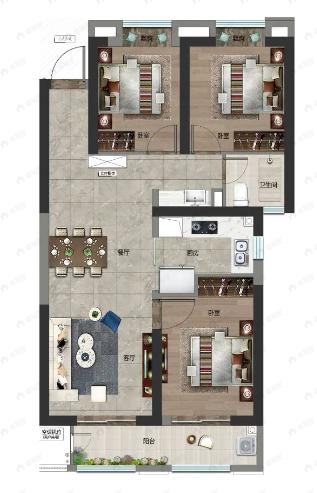 3室2厅1卫建面116平户型图