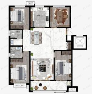 4室2厅2卫建面163平南户型图