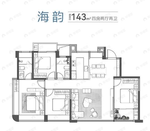 4室2厅2卫建面143平南户型图