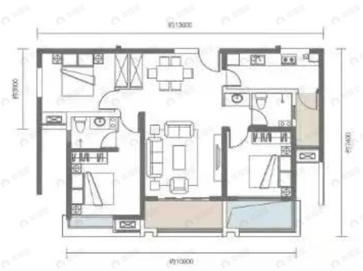 劳动公园里3室2厅2卫户型图