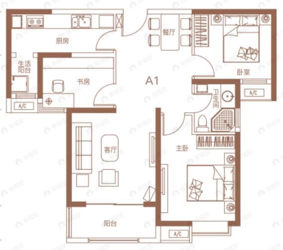 辰宇世纪城3室2厅1卫户型图