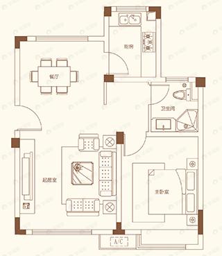 嘉圆悦山居1室2厅1卫户型图