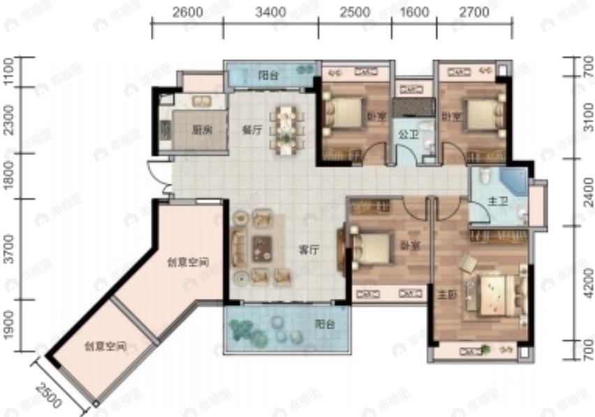 港城壹号4室2厅2卫户型图